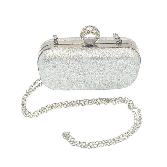 Icing Handbags - ICING SILVER GLITTER EVENING HANDBAG WITH RING FINGER CLOSURE